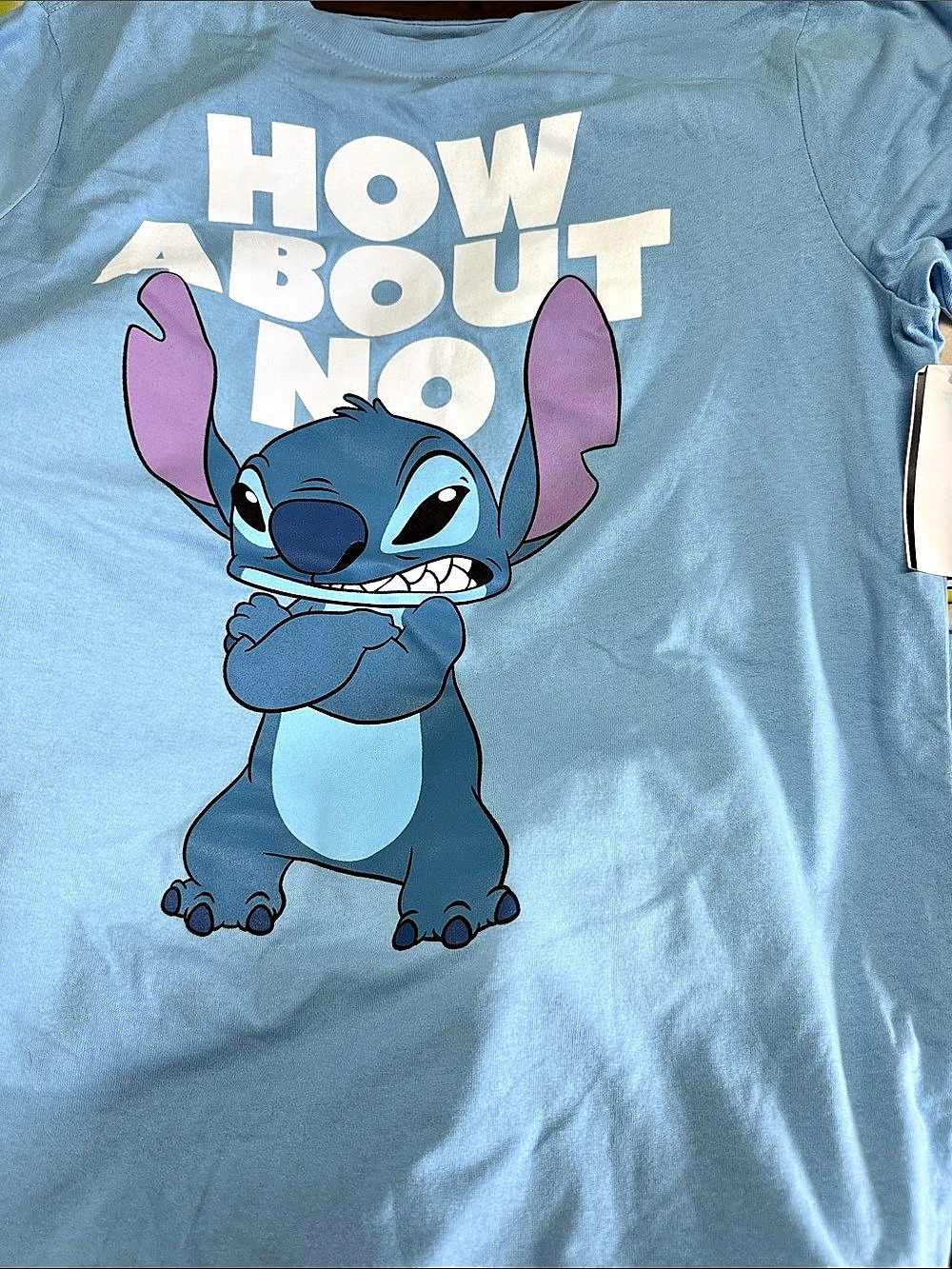 Disney Stitch How About No Graphic T-Shirt Blue & White Boys 2XL (18)